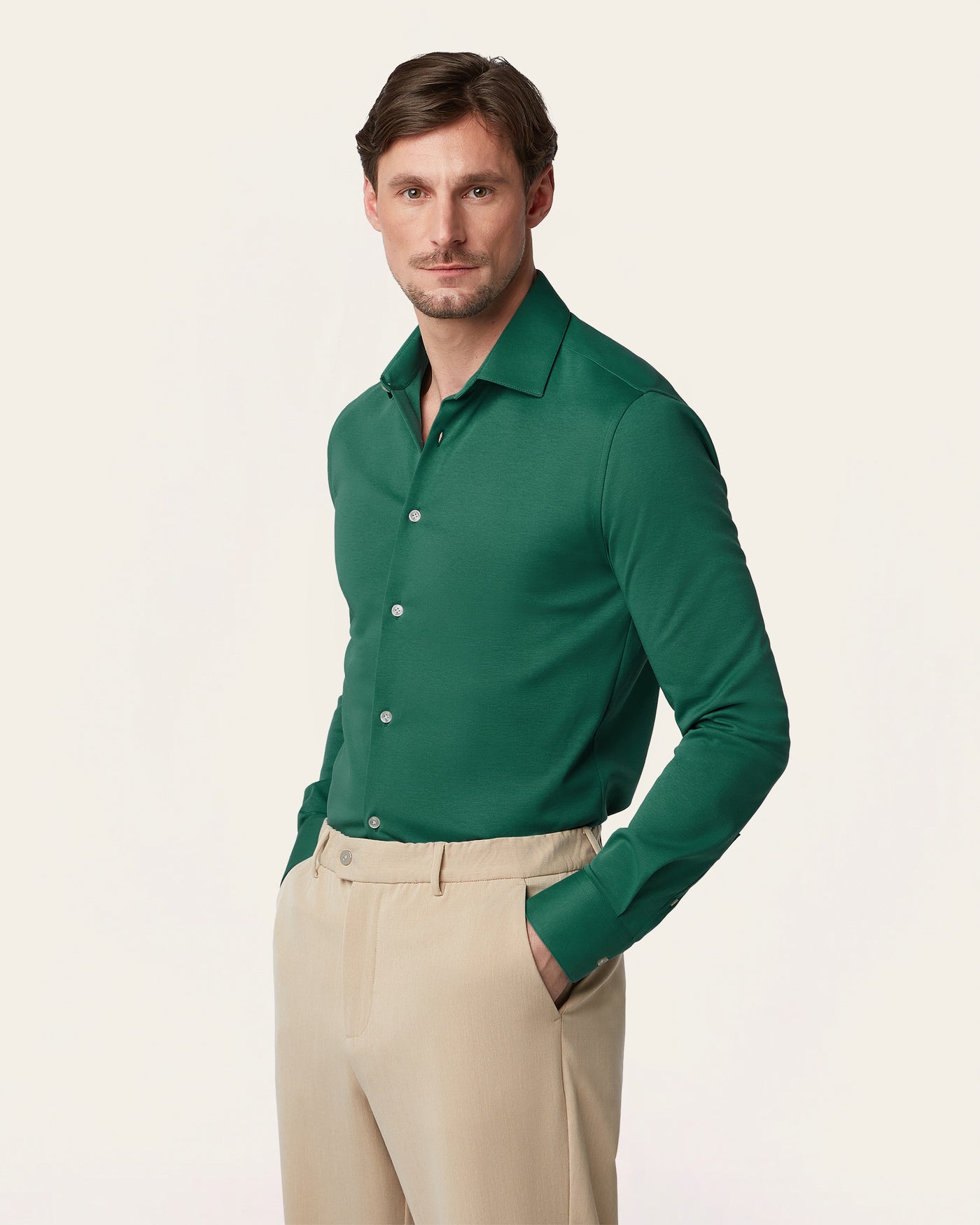 Knitted non-iron shirt North Sea Green