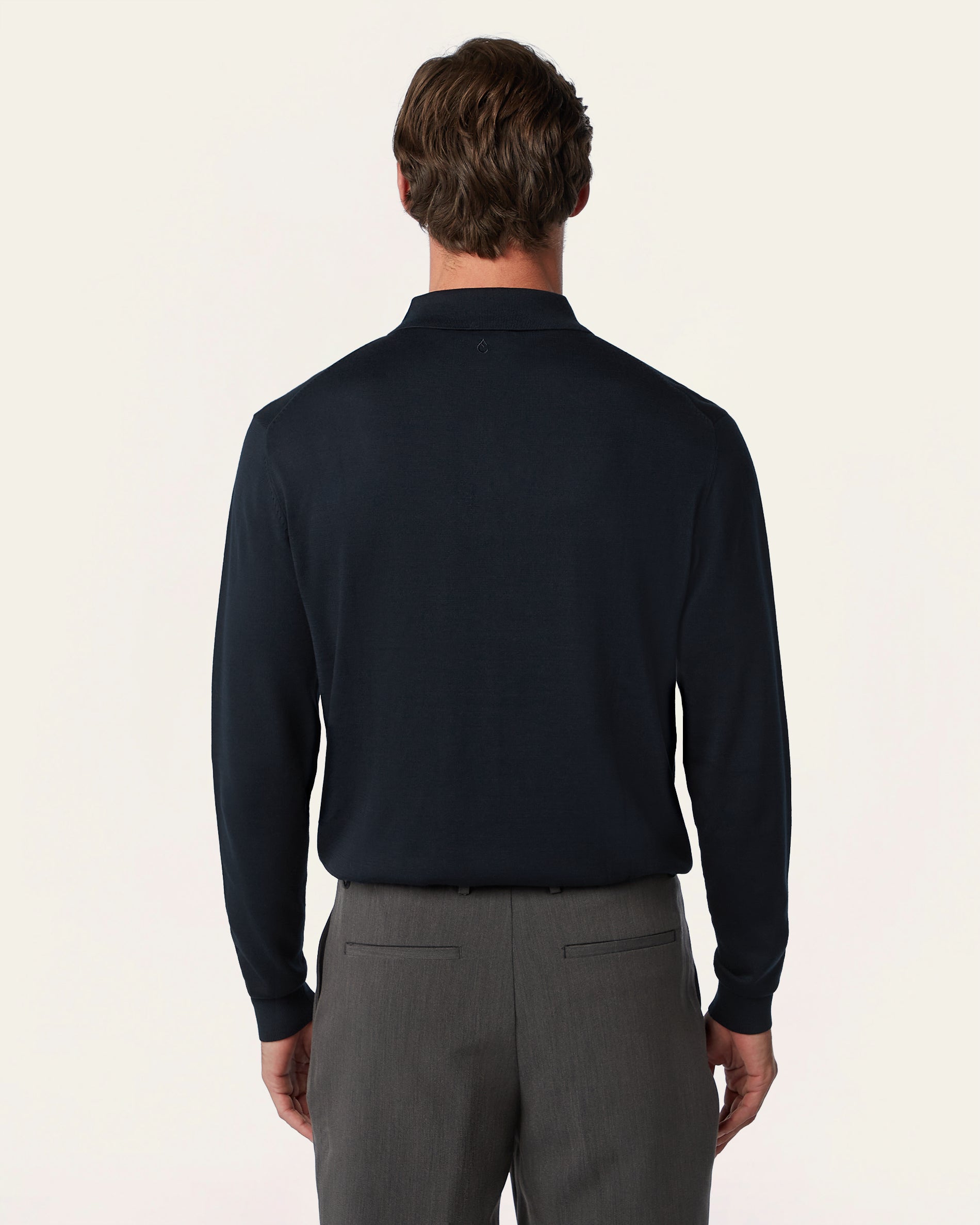 Knitted Long-sleeve Polo Navy