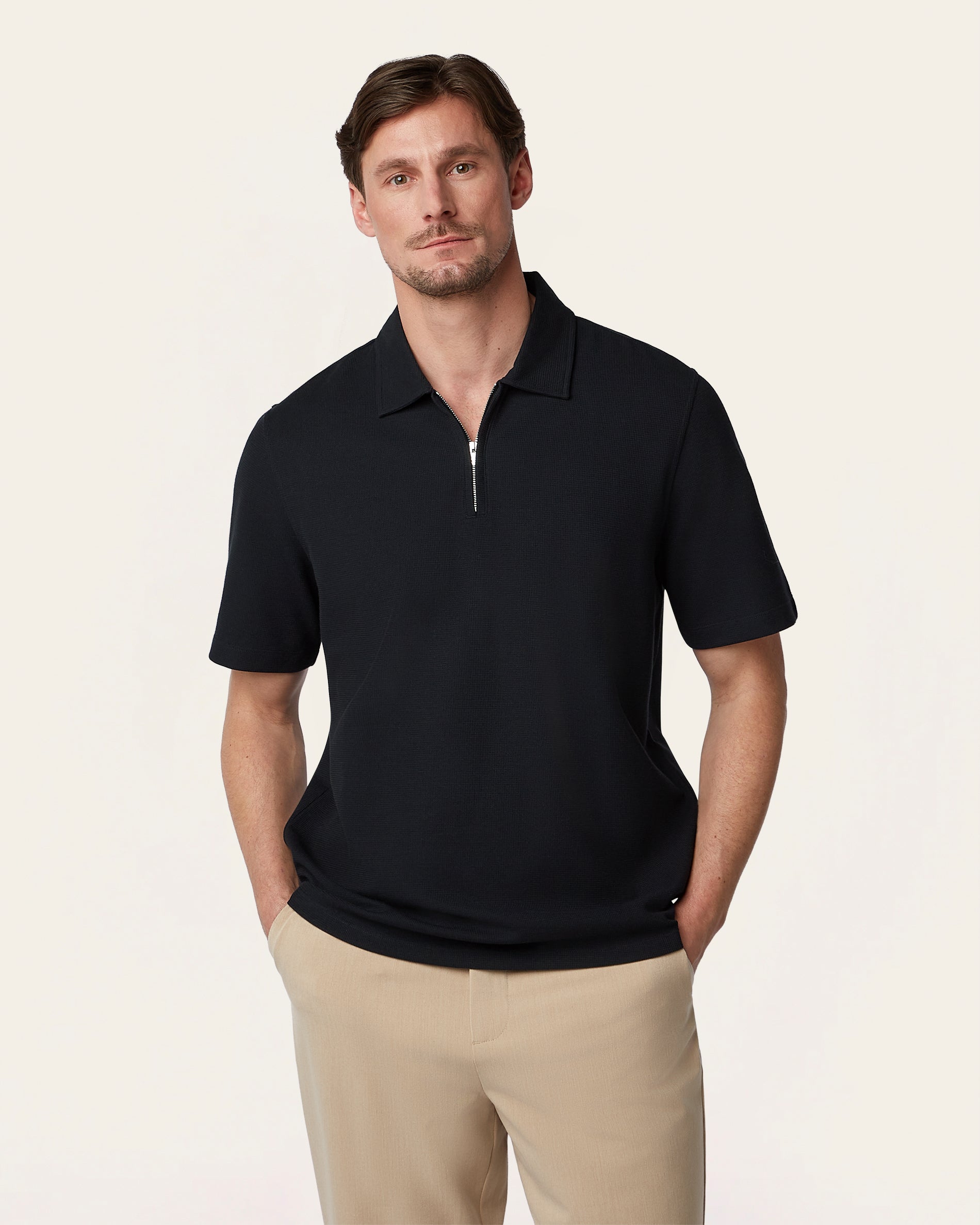 Relaxed Zip Polo Navy