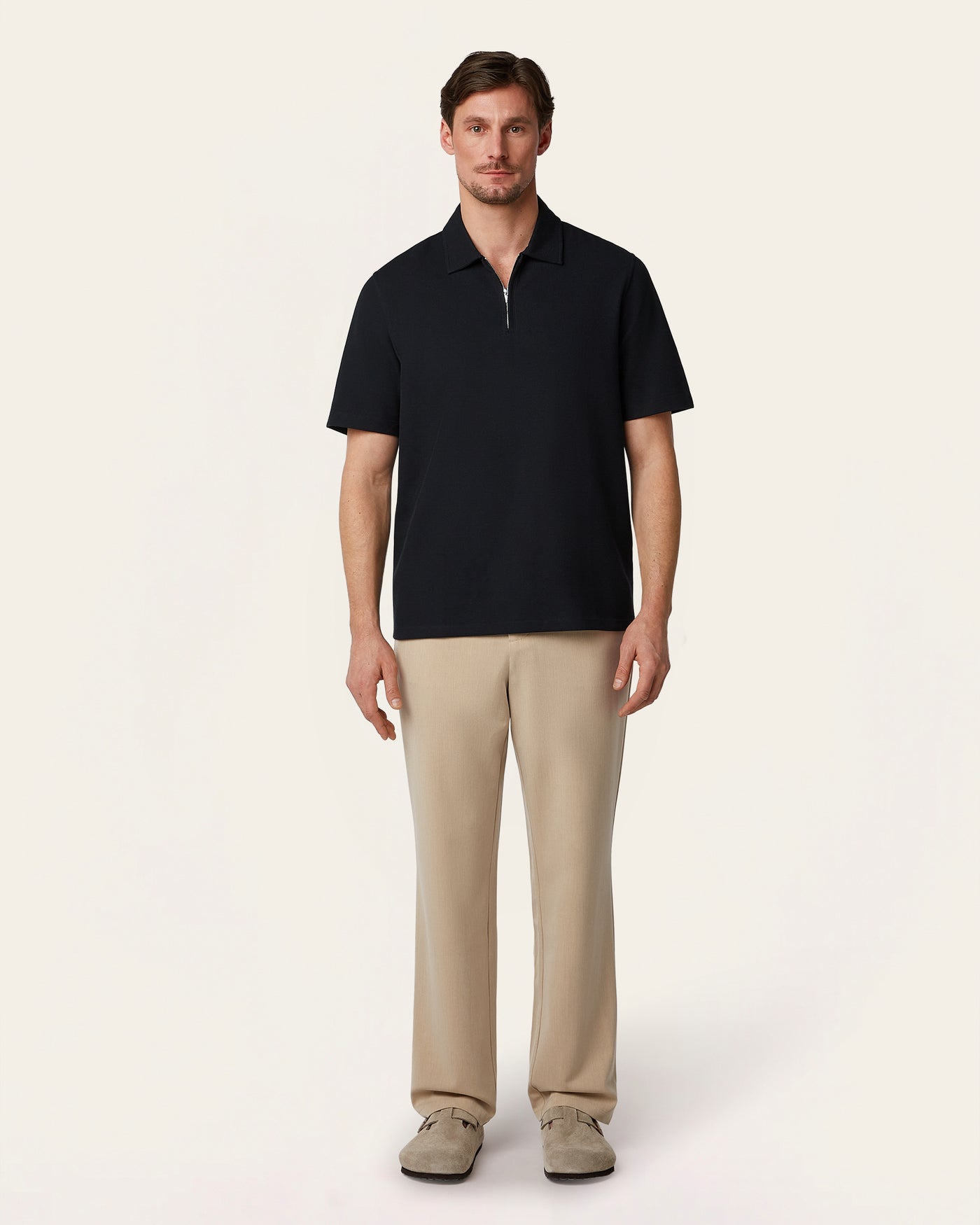 Relaxed Zip Polo Navy