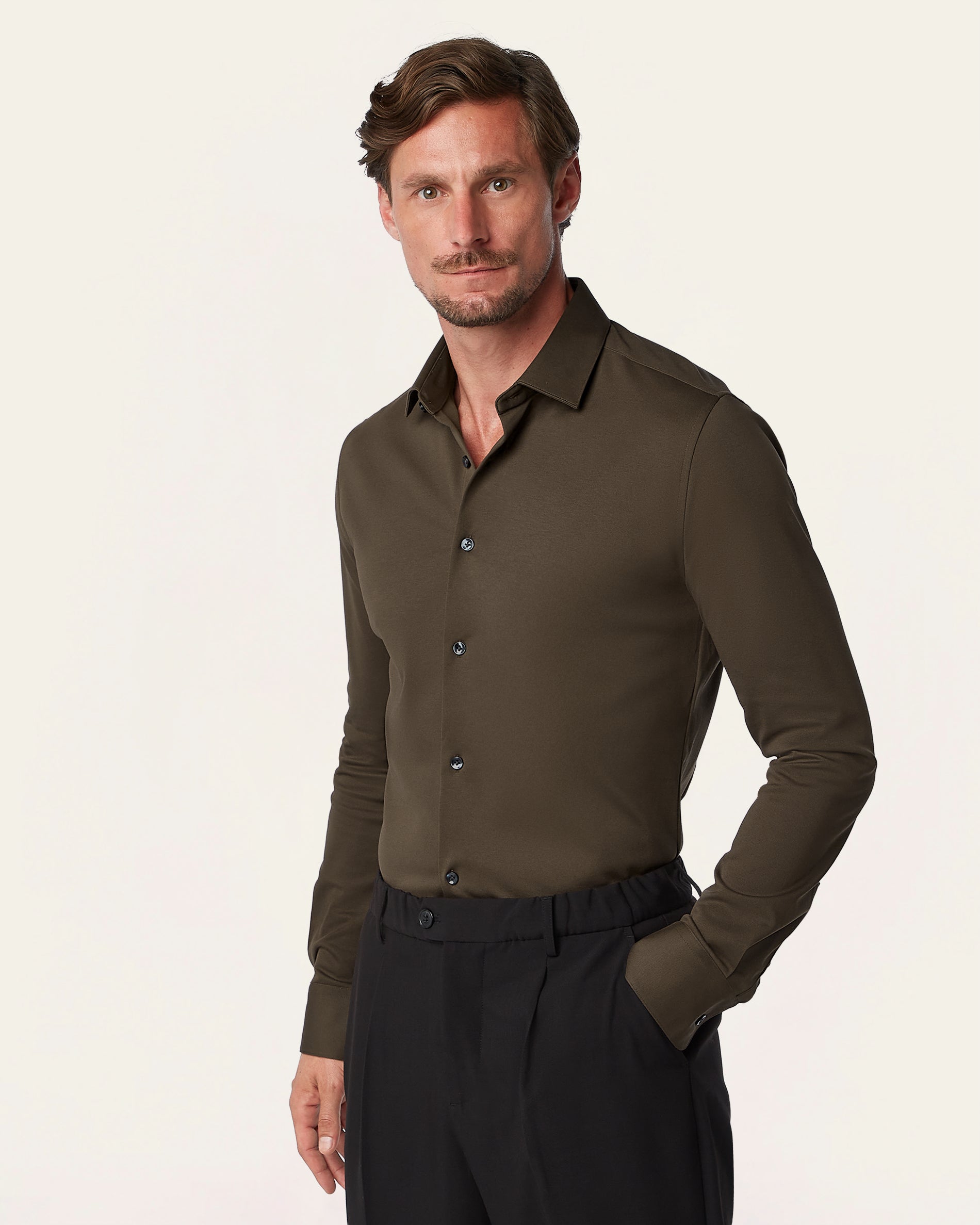 Knitted non-iron shirt Dark Brown