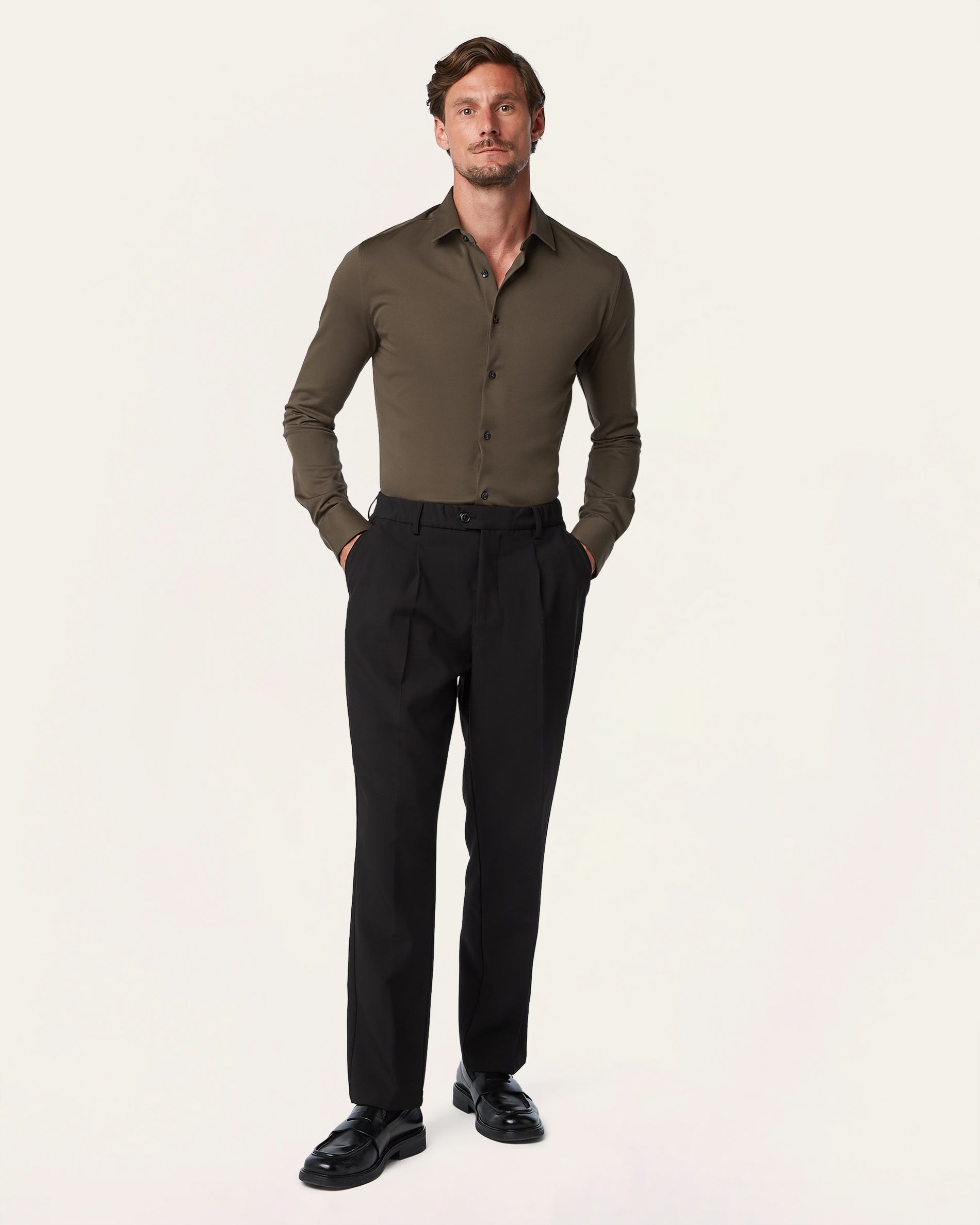 Knitted non-iron shirt Dark Brown