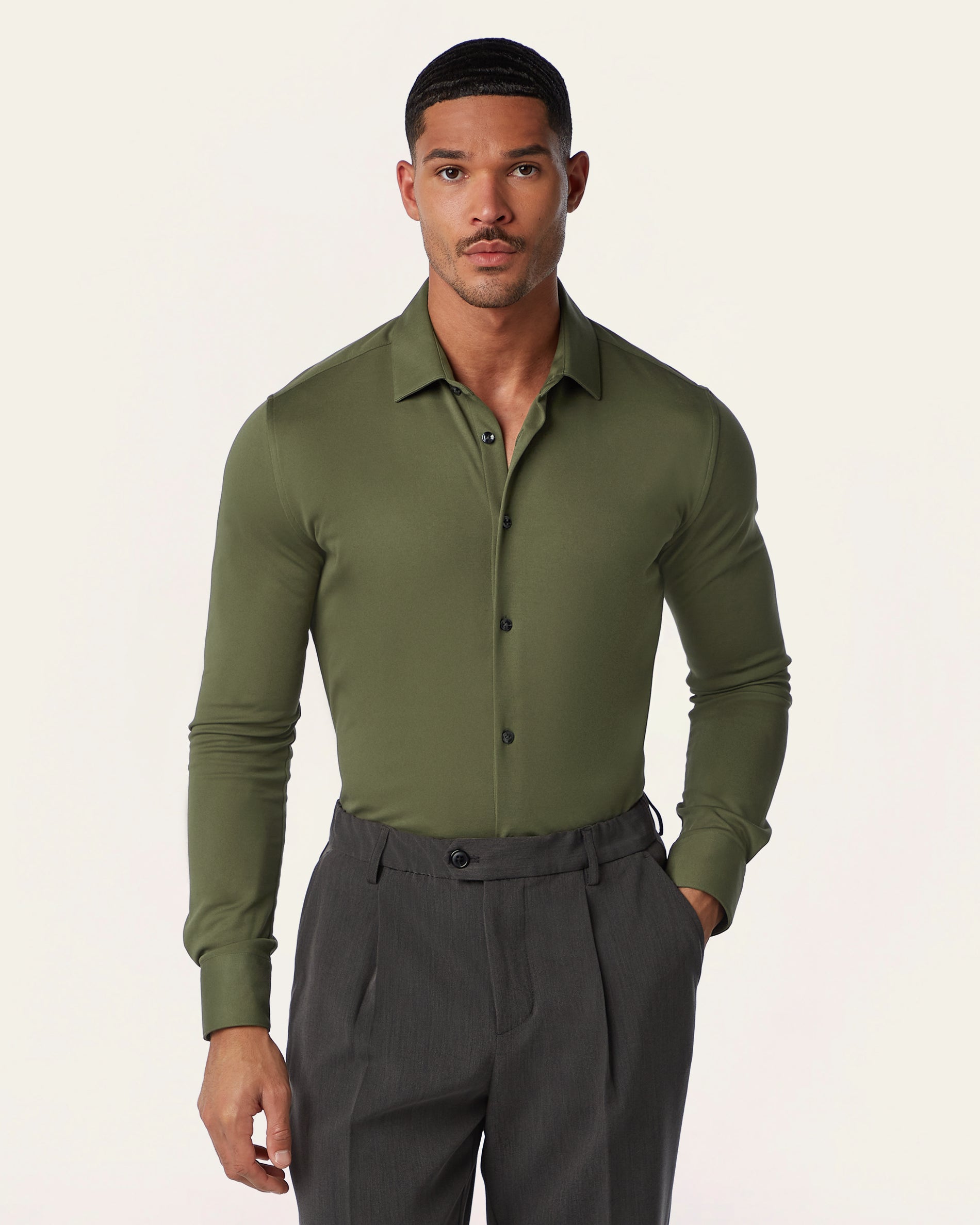 Knitted non-iron shirt Dark Olive