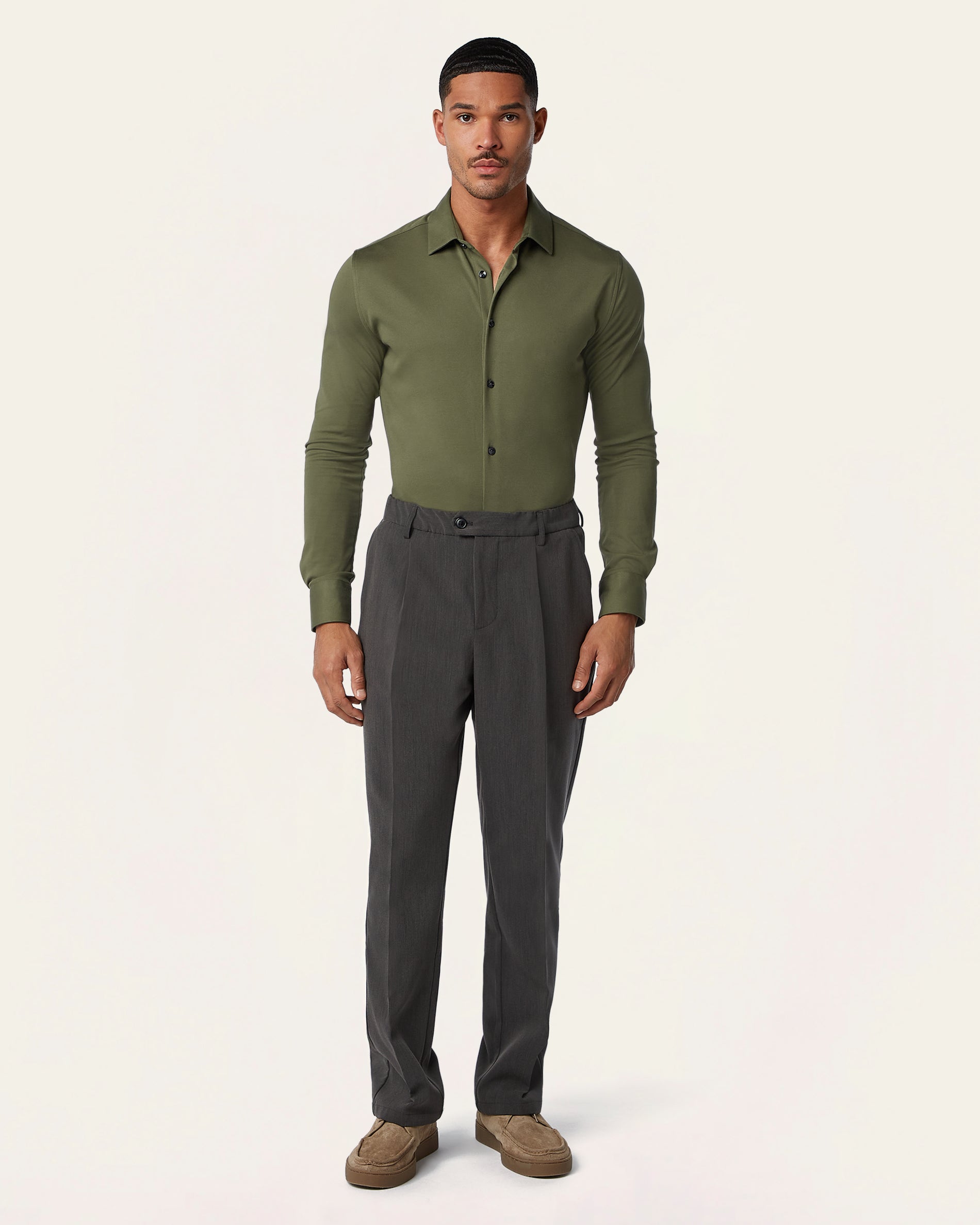 Knitted non-iron shirt Dark Olive