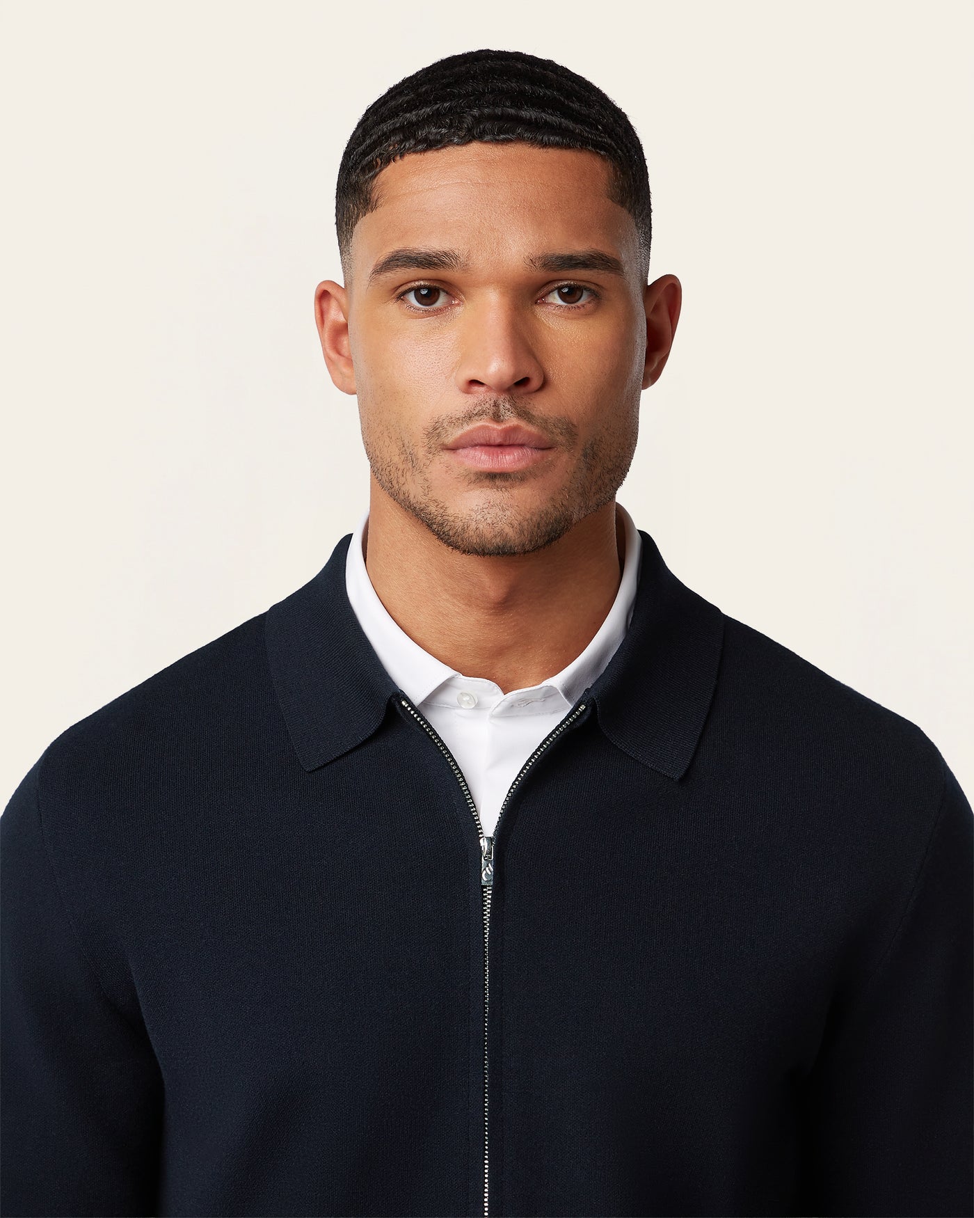 Full Zip Jacquard Cardigan Navy