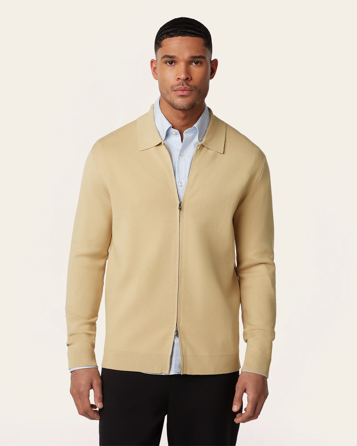 Full Zip Jacquard Cardigan Sand