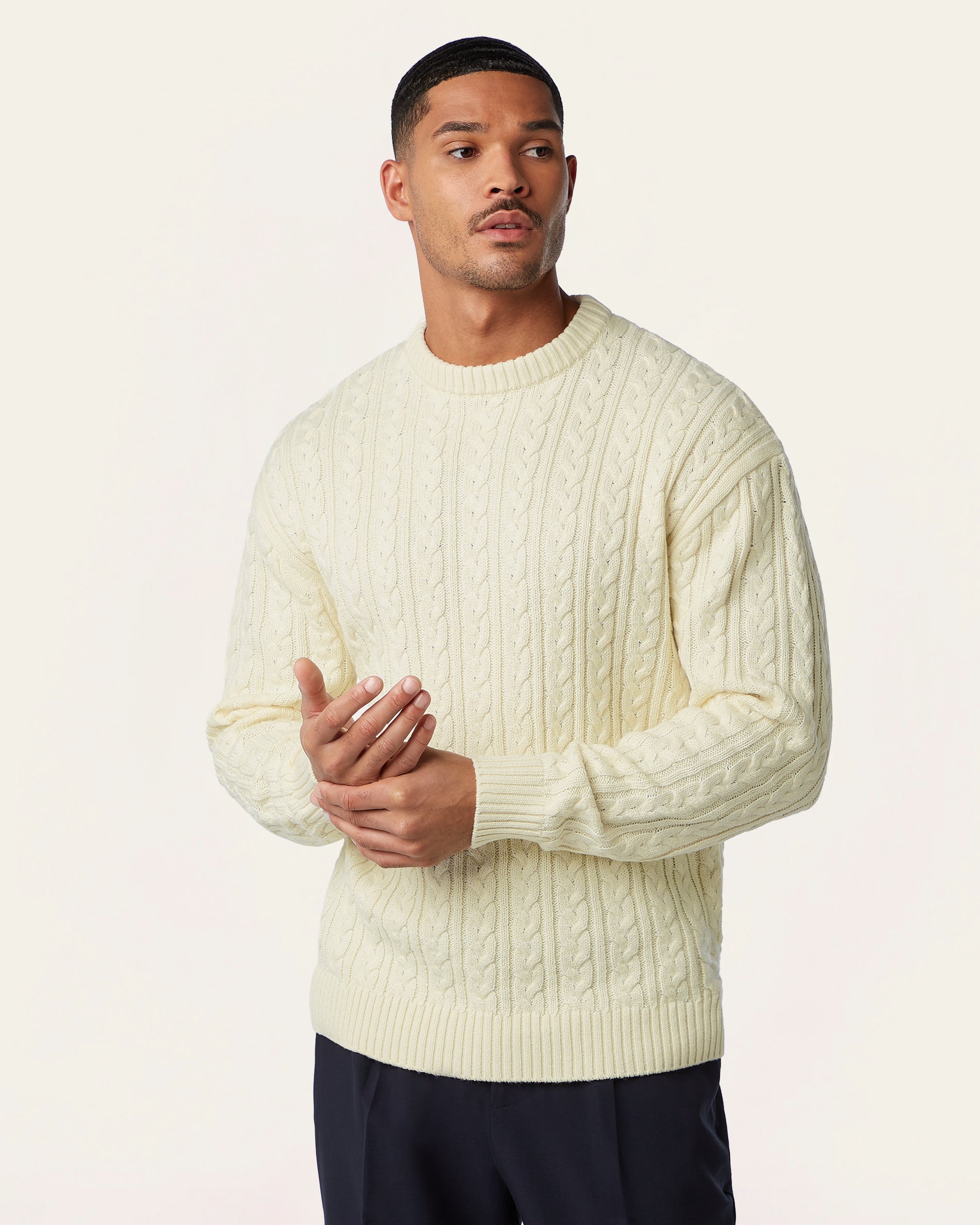 Heavy Seawool Cable Crewneck Off White