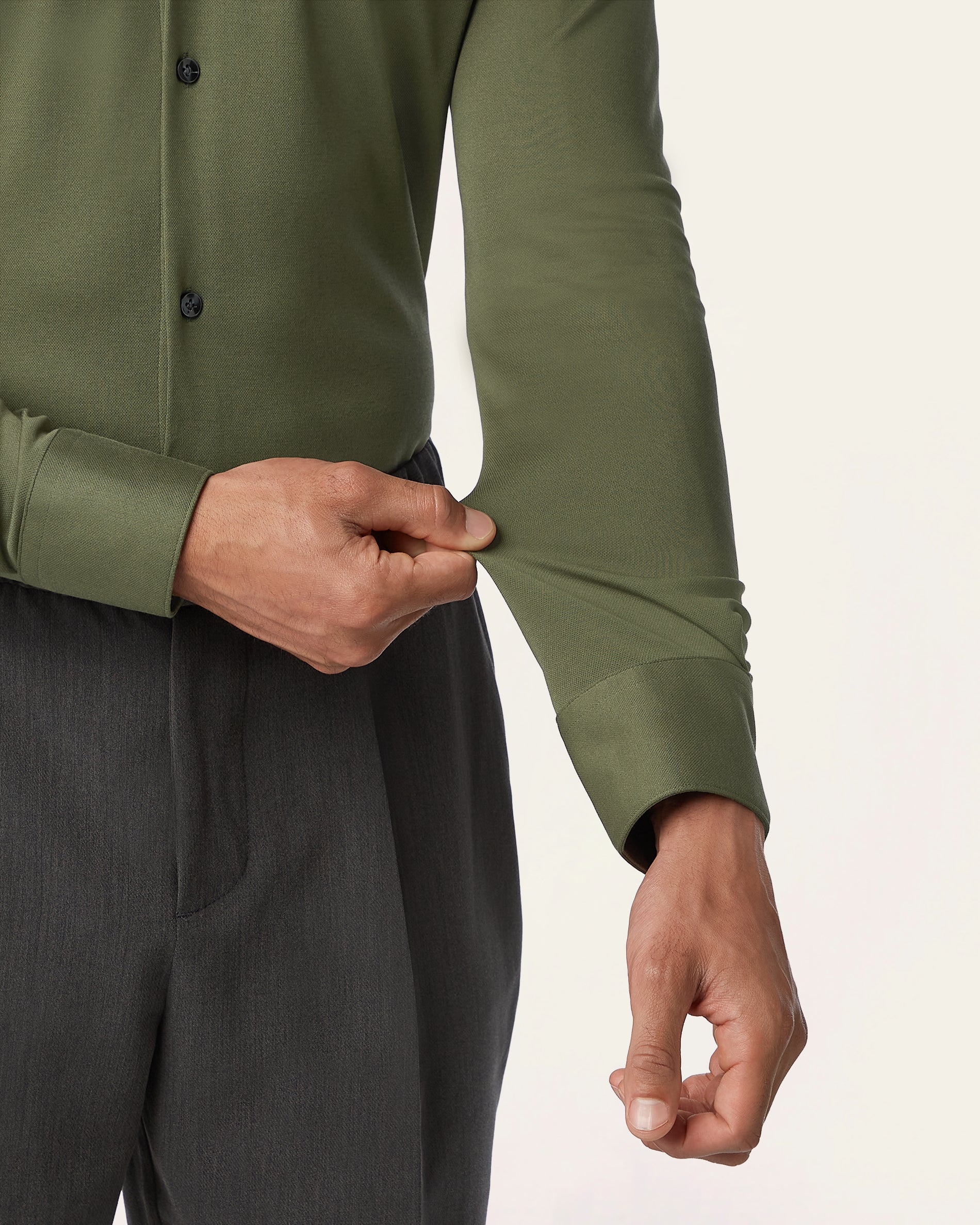 Knitted non-iron shirt Dark Olive